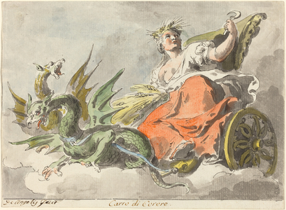 Chariot of Ceres (pen and black ink with gray wash and watercolor on laid paper)