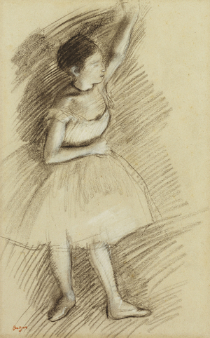 Study of a Dancer; Etude de Danseuse, 1873-1874 (black and white chalk on pink paper)