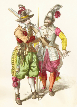 Landsknechte at the time of the Thirty Years War, 17th century (copper plate print)