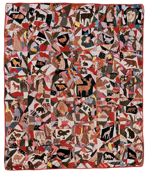 Applique and Pieced Crazy Quilt with Abraham Lincoln and Animals, 1870-1880 (cotton applique)