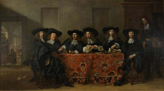 Six Regents and the Housemaster of the Oudezijds Institute for the Outdoor Relief of the Poor, 1675 (oil on canvas)