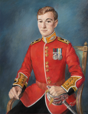 Lieutenant of the Scots Guards in full dress with sword, 1999 (oil on canvas)