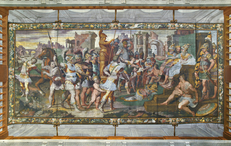 Ulysses and Ajax competing for the armor of Achilles before the courts, Ulysses Hall (fresco)