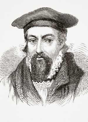 John Whitgift, Portrait and signature, from The National and Domestic History of England by William Aubrey pub. London, c.1890