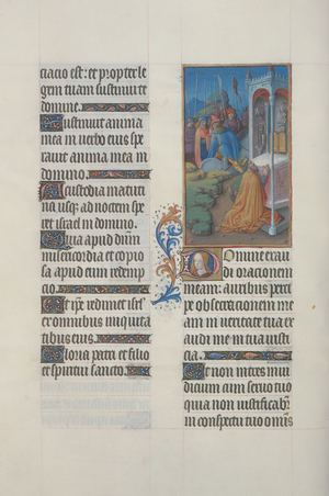 ms. 65/1284 fol. 70v Psalm 142, David in Prayer, from 'Très Riches Heures du Duc de Berry' (vellum)