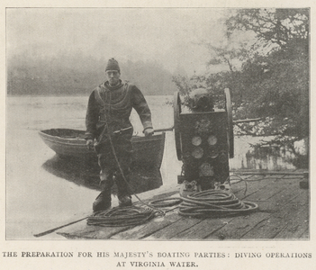 The Preparation for His Majesty's Boating Parties, Diving Operations at Virginia Water (engraving)