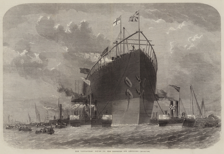 The "Leviathan" towed to her Moorings off Deptford (engraving)