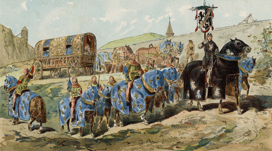 Noble lady's carriage, 13th Century (colour litho)