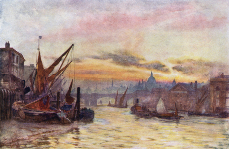 Low Tide at Southwark (colour litho)