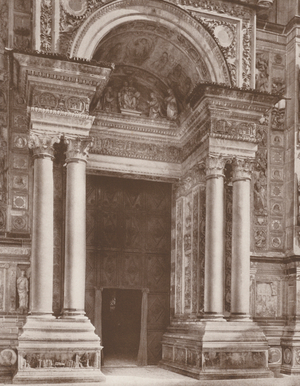 Pavia, Certosa, Porta Della Chiesa (b/w photo)