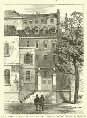 Judge Jeffreys' House in Duke Street, from an original drawing by Shepherd (engraving)