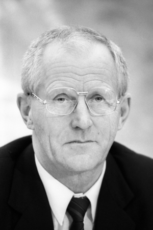Minister of Science Peter-Klaus Budig (GDR) during a press conference..., 1990 (photo)