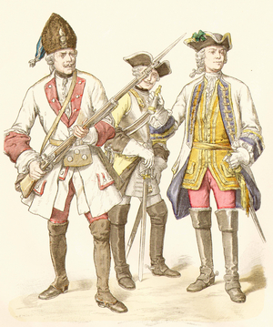 Soldiers in Germany, 18th century (copper plate print)