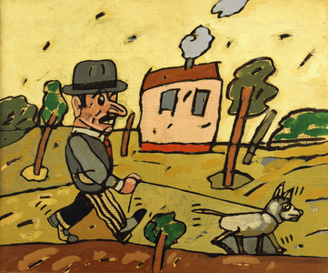 Paseando a Boby, 1991 (oil on newsprint on canvas)
