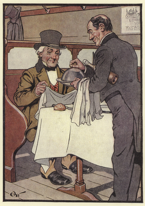 W was a Waiter with dinners in store (colour litho)