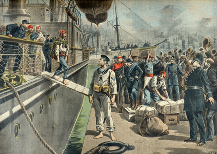 Arrival of the first Spanish prisoners in Key - West, 1898 (Engraving)