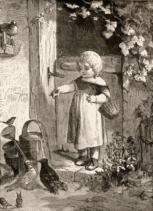 Little girl with insect, from 'Picture Book of Animals' by Rev. C.A. Johns, pub. 1886 (print)