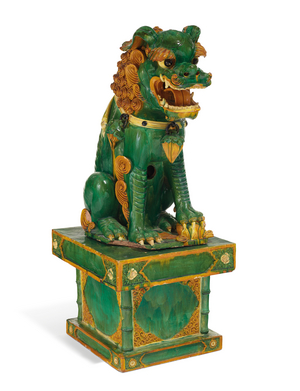 A pair of massive tileworks figures of seated Buddhist lions, Ming Dynasty, 1368-1644 (ceramic)