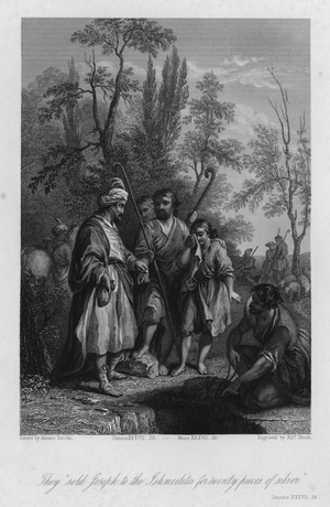Joseph sold to the Ishmeelite Merchants, Genesis XXXVII, 28 (engraving)