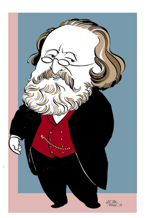 Max Bruch caricature, German Romantic composer and conductor: 6 January 1838 - 2 October 1920