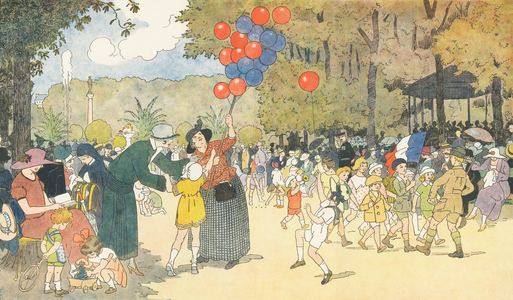 Aujourd’hui il y a grande animation au Jardin du Luxembourg autour du kiosque a musique, ou nos braves soldats executent leurs plus brillants morceaux Au son d’une marche entrainante, Luce et Colas, avec leurs petits amis, arpentent militairement la grande allee