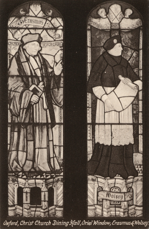 Oxford, Christ Church Dining Hall, Oriel Window, Erasmus and Wolsey (b/w photo)