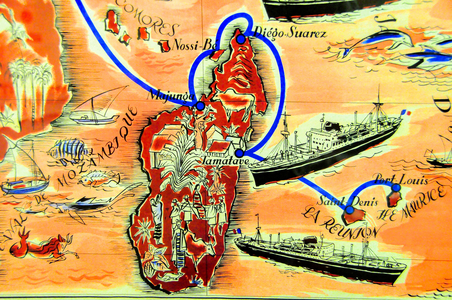 Map of Madagascar showing trade routes