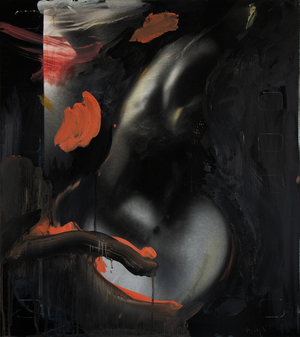 Leaning Figure 3, 2024 (oil on silver gelatin print mounted on aluminium)