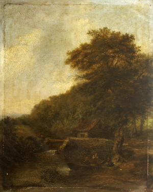 Landscape with Three Figures (oil on canvas)