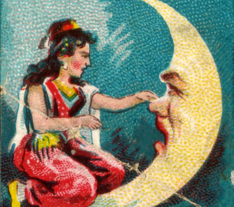 Character with crescent moon, 1900s (colour litho)