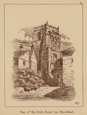 Tower of Holy Trinity, Church from Priory Street (litho)