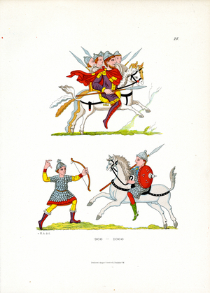 Early Medieval Mounted Combat Scenes, 900-1000 (chromolitho)