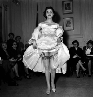 Accessories By Jacques Fath January 27, 1955 : Stocking and Suspender Belt (b/w photo)