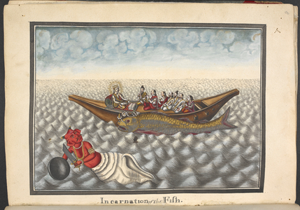 Fish incarnation, Matsya avatara, first incarnation of Vishnu, 1803-1804 (watercolour)