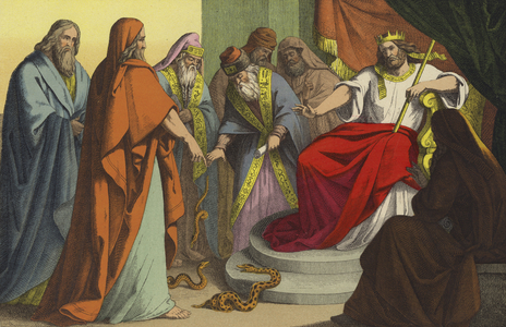 Moses' rod turned into a Serpent (colour litho)