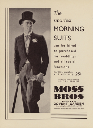 Advertisement for Moss Bros, 1937 (litho)