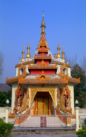 Thailand: A Shan / Burmese-style mondop (pavilion) in a temple in Mae Sariang, Mae Hong Son Province