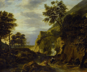 Mountainous landscape with waterfall, 1650-1692 (oil on canvas)