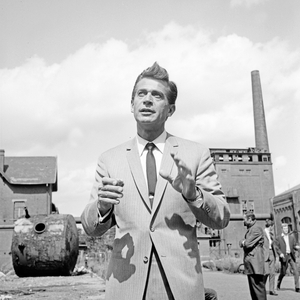 American actor George Nader at an old factory area at Hamburg, Germany 1960s