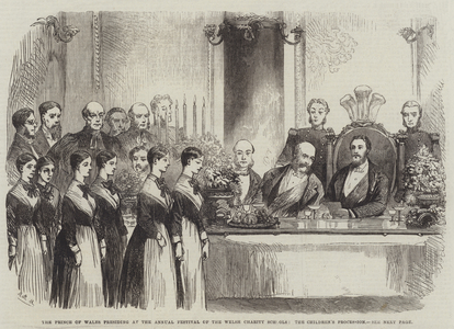 The Prince of Wales presiding at the Annual Festival of the Welsh Charity Schools, the Children's Procession (engraving)