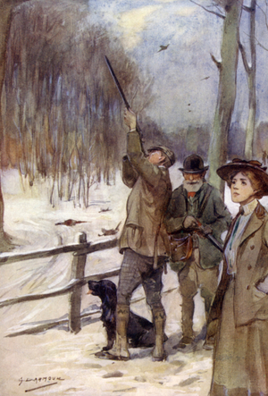 Modern pheasant shooting (colour litho)