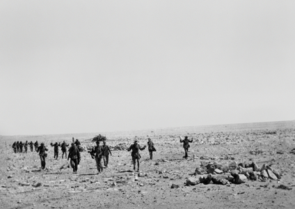 Enemy prisoners surrendering to A Squadron. Ruweisat, 1942 (b/w photo)