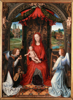 Madonna and child, angel with violin in his hand (panting)
