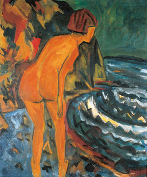 Bathers at the Flensburg Fjord Beach, Evening, 1913 (oil on canvas)
