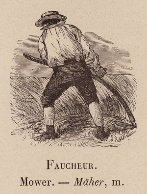 Le Vocabulaire Illustre: Faucheur; Mower; Maher (engraving)