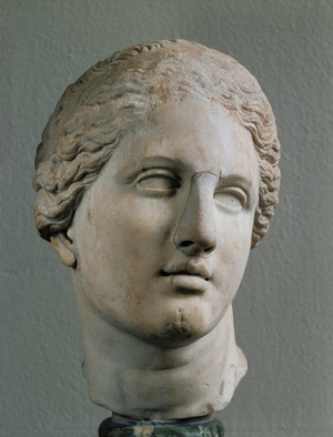 Goddess Aphrodite, head, from the Aphrodite Temple on Knidos, Greece