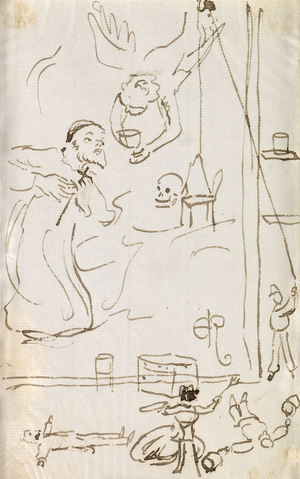 Rossetti Painting Something Large, 1854 (pen & ink on paper)