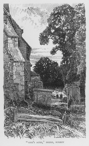 "God's Acre," Shere, Surrey (litho)