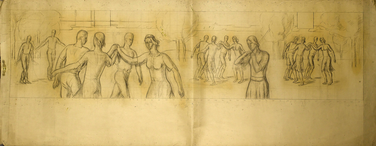Study for a mural with figures dancing, c.1929 (pencil on paper, with colour)