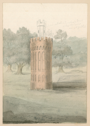 Unidentified tower, Tottenham, London (w/c on paper)